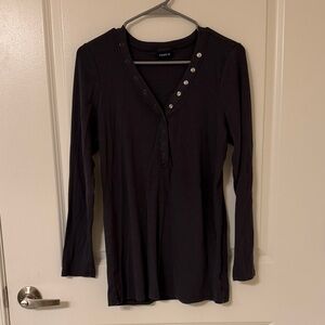 Torrid Dark Gray Ribbed Long Sleeve Top with Button Detail